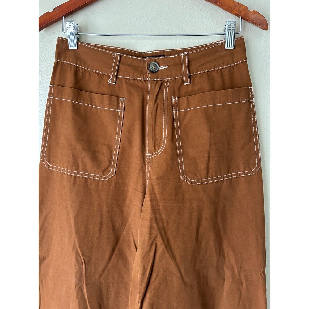 🥶 WhoWhatWear Dark Tan Wide Leg Cropped High Rise Pants Size 6 - Picture 7 of 12